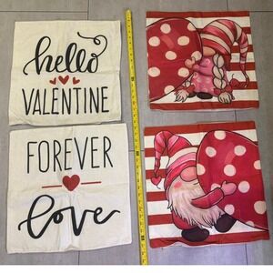 Valentine Gnomes Throw Pillow Covers Set of 4 Red Pink Hearts 18x18 Home Decor